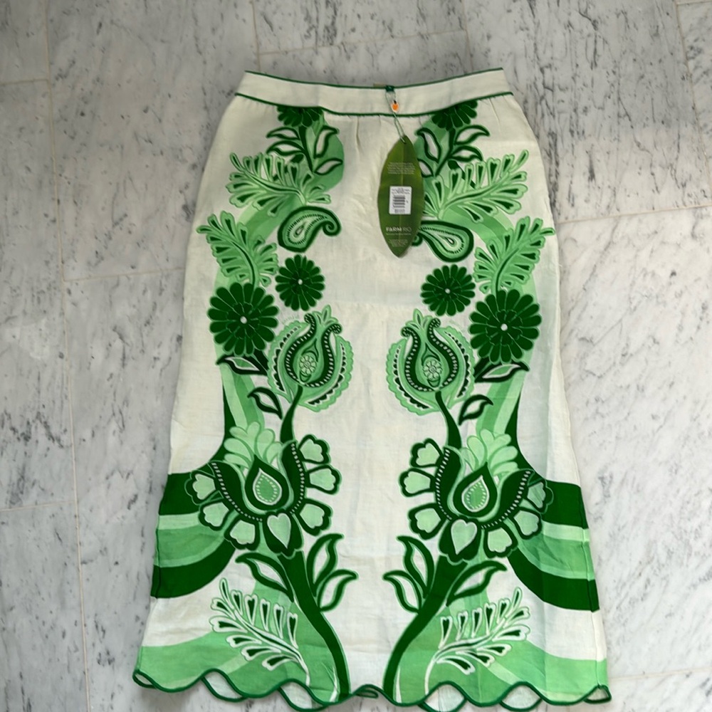 BNWT Farm Rio Color Festival Midi Skirt in Green Size Medium